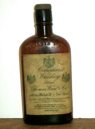 Antique Cedarhurst Whiskey Flask / Bottle Mold Blown Rare W/ Paper Label
