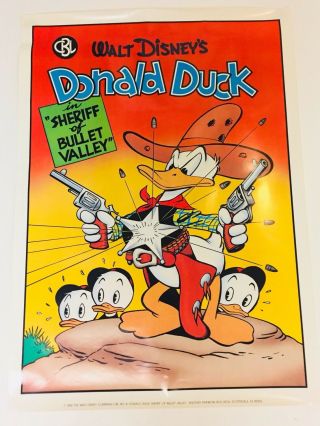 Vintage 1986 Disney Cbl Donald Duck Poster Sheriff Of Bullet Valley 24x33”