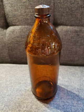 Vintage Amber Brown Glass Clorox Bleach Bottle 32oz One Quart With Cap