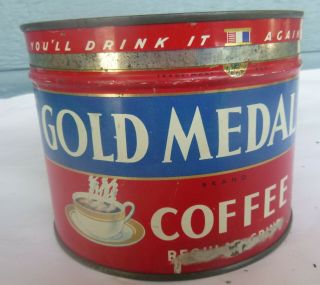 Vintage Gold Medal Coffee 1 Lb Keywind Tin Can Lid Toronto Ontario Canada