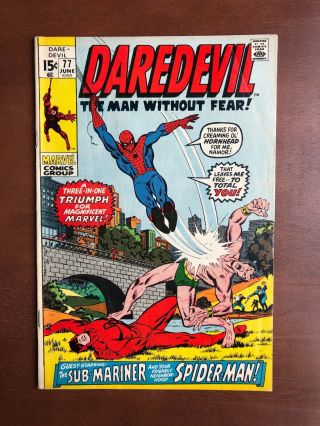 Daredevil 77 (1971) 7.  5 Vf Marvel Key Issue Comic Bronze Age Spider - Man Stan