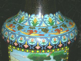 Antique Chinese Cloisonne Gilt Bronze 2 Panel Scholar Teacher Storyteller Vase 6