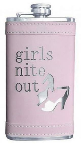 6 oz.  Stainless Steel Flask Girls Nite Out Pink Wrap Girl Screw Down Cap Maxam 2
