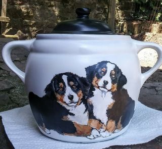 Bernese Mountain Dog Puppy Art Acrylic Lg Cookie Jar,  B Ann Ooak