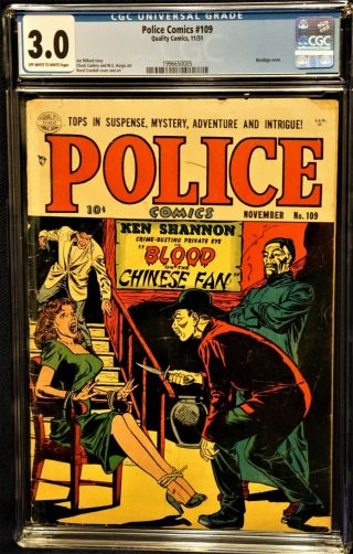 Police Comics 109 (quality 11/51) Scarce Issue Crazy Bondage Cover Cgc 3.  0