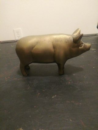 Vintage 5 inch Solid Brass Hog Pig Sow Figurine Paperweight 2