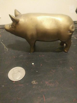 Vintage 5 inch Solid Brass Hog Pig Sow Figurine Paperweight 3