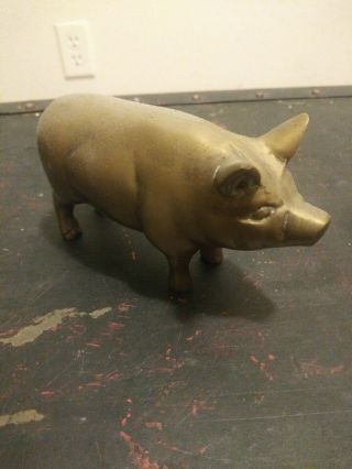 Vintage 5 inch Solid Brass Hog Pig Sow Figurine Paperweight 4