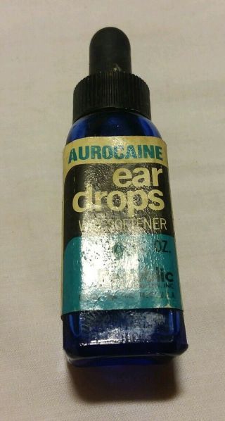 Vintage Aurocaine Ear Drops Cobalt Blue Medicine Bottle Label And.