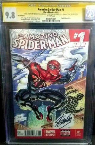 Spider - man 1 (2014) CGC 9.  6 & 9.  8 SET / SSx4 / Signed by Stan Lee 3
