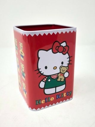 Vintage 1993 Sanrio Hello Kitty Metal Pencil Holder Tin Canister Red