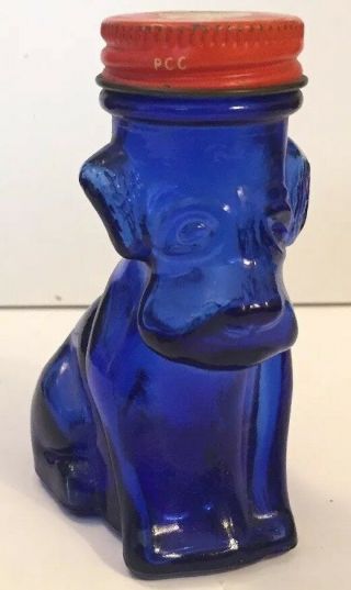 Vintage Cobalt Blue Glass Bulldog Terrier Figural Bottle Puppy Dog Air Refresher