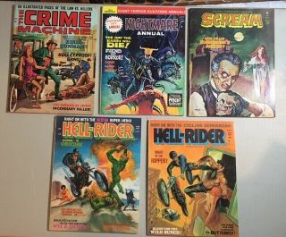 5 Skywald Mags 1972 Nightmare Annul Crime Machine 2 Hell - Rider 1 & 2,  Scream 6