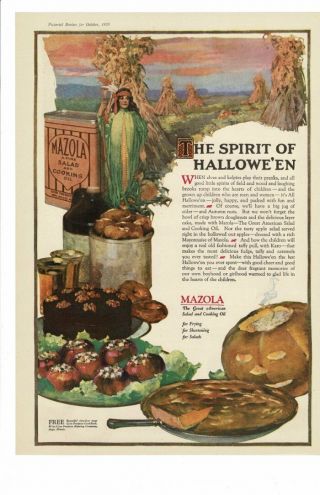 Vintage 1920 Mazola Salad Cooking Oil Corn Pastries Halloween Ad Print Z103