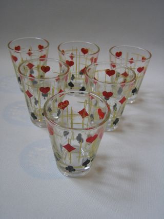 Set Of 6 Vintage/retro Shot Glasses Playing Card Suits - Party - French Made