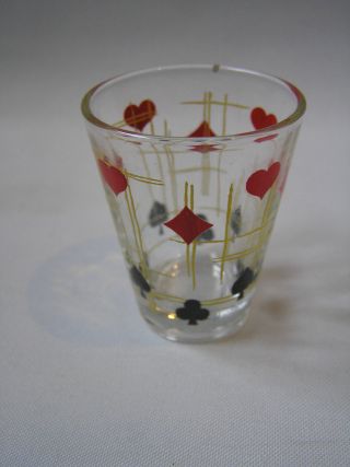 set of 6 vintage/retro Shot Glasses PLAYING CARD SUITS - party - French made 2