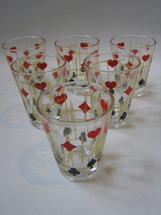 set of 6 vintage/retro Shot Glasses PLAYING CARD SUITS - party - French made 4