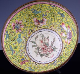 18thc Chinese Qianlong Famille Rose Beijing Enamel Floral Bronze Bowl