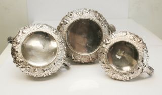 Extraordinary Dominick & Haff Sterling Silver 3pc Tea Service,  1880.  Repousse 4