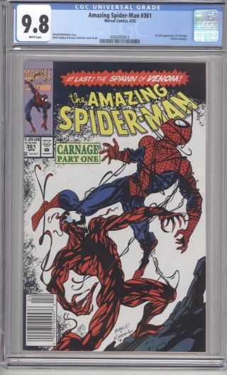 Spider - Man 361 Cgc 9.  8 White Pages 1st Full Apperance Of Carnage Newsstand