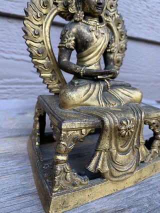 Antique Chinese Tibetan Gilt Bronze Buddha Fiqure With Praver Scroll 6