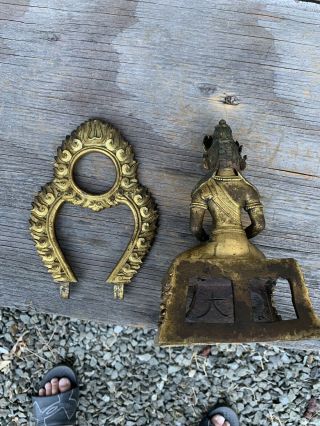 Antique Chinese Tibetan Gilt Bronze Buddha Fiqure With Praver Scroll 7