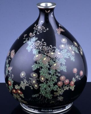 Japanese Meiji Cloisonne Enamel Silver Wire Landscape Vase Artist Marks