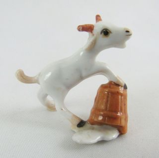 Vintage Miniature Bone China Billy Goat With Spilled Bucket Of Milk - Cute