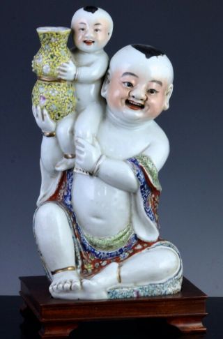 Chinese Famille Rose Enamel Boys W Vase Porcelain Figure Marked