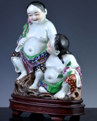 FINE QUALITY CHINESE FAMILLE ROSE ERXIAN HEHE TWIN BOYS PORCELAIN FIGURES 2 2
