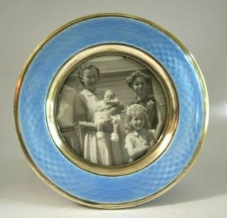 Fine Antique 1902 English Blue Guilloche Enamel Sterling Silver Picture Frame