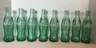 Coca - Cola Coke 6 1/2 Oz Light Green Thick Glass Return For Refund Bottles 8