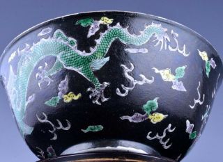 VERY RARE CHINESE GUANGXU MARK & PERIOD FAMILLE VERTE NOIR IMPERIAL DRAGON BOWL 5