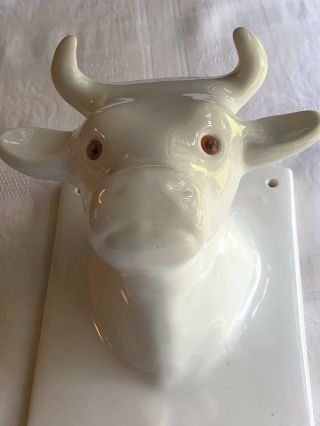 Vintage Farmhouse White Ceramic Cow Bull Head Towel Apron Holder Wall Hook