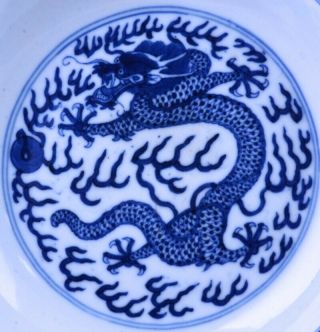 RARE c1890 CHINESE IMPERIAL GUANGXU MARK & PERIOD BLUE WHITE DRAGON DISH PLATE 2 2