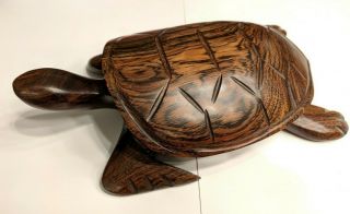 Hand Carved Sea Turtle Heavy Wood Mexico 9.  5 " Long
