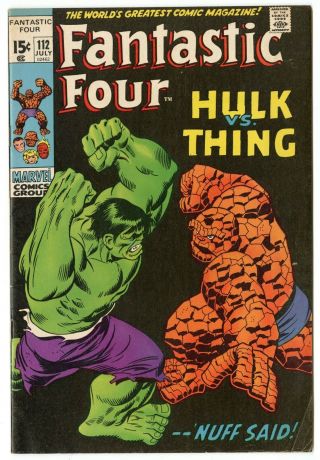 Fantastic Four 112 Vf - 7.  5 Classic Thing Vs.  Hulk Cover Marvel 1971 A