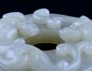 SUPERBLY CARVED 18/19c CHINESE JADE QILIN DRAGONS ARCHAIC BI DISC PLAQUE PENDANT 7