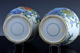 PAIR 19THC CHINESE BLUE WHITE WUCAI ENAMEL BIRD LANDSCAPE MEIPING VASES 12