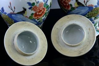 PAIR 19THC CHINESE BLUE WHITE WUCAI ENAMEL BIRD LANDSCAPE MEIPING VASES 7