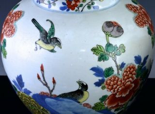 PAIR 19THC CHINESE BLUE WHITE WUCAI ENAMEL BIRD LANDSCAPE MEIPING VASES 9