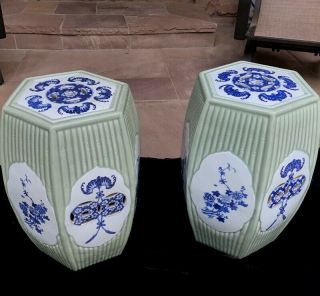 Quality 19thc Chinese Blue White & Longquan Celadon Glazed Garden Seats