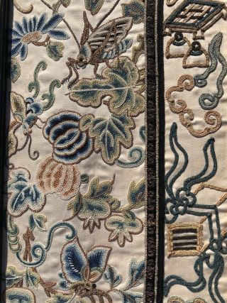 Pair Antique Chinese Embroidered Silk Sleevebands Rank Badge Qing Dynasty 12