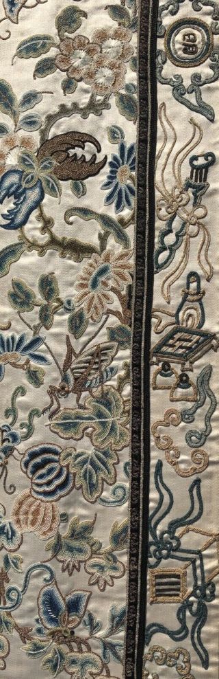 Pair Antique Chinese Embroidered Silk Sleevebands Rank Badge Qing Dynasty