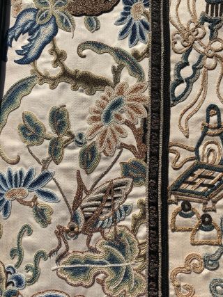 Pair Antique Chinese Embroidered Silk Sleevebands Rank Badge Qing Dynasty 5