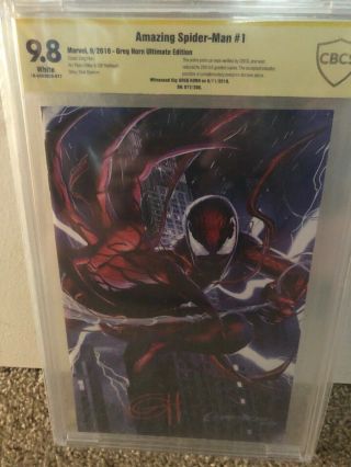 Spider Man 1 Ultimate Variant Greg Horn Cbcs Ss 9.  8 77/200 Print Carnage