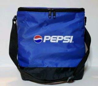 Vintage " Pepsi " Cola Blue Vinyl Cooler With Adjustable Strap / Zipper