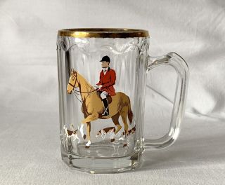 Beagle Fox Hunt Themed Half Pint Glass Mug Gold Rim