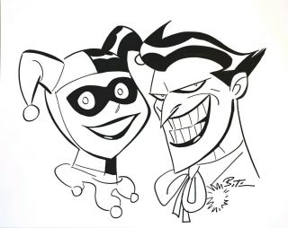Bruce Timm Sketch Harley & Joker Art & Signed Mad Love Btas 11x14 Poa