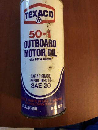 Vintage Texaco 50 - 1 Outboard Motor Oil Can Rare